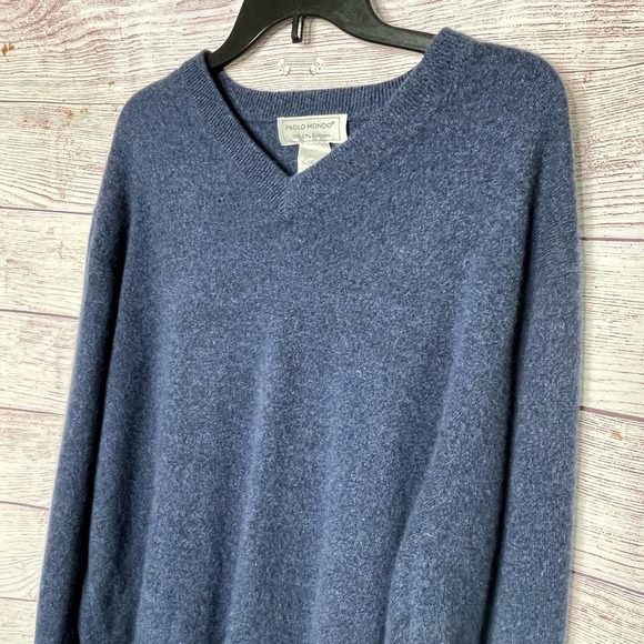 Paolo Mondo Two Ply 100% Cashmere Navy Blue Men's V Neck Sweater XL - Picture 9 of 9